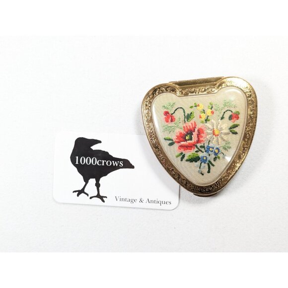 Vintage KIGU Chérie Mirror Compact, Petit Point Floral, Made in England - Picture 2 of 10